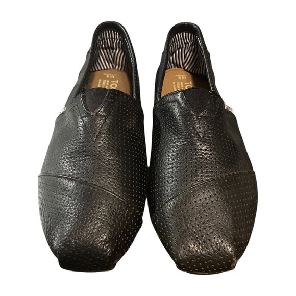 TOMS Black Perforated Leather Men's Classics Slip-On Shoes - Picture 3 of 8
